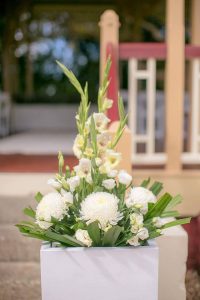 Wedding aisle pillar flowers New Farm Rotunda