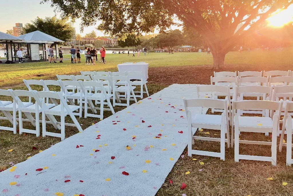 Orleigh Park wedding ceremony setup chairs