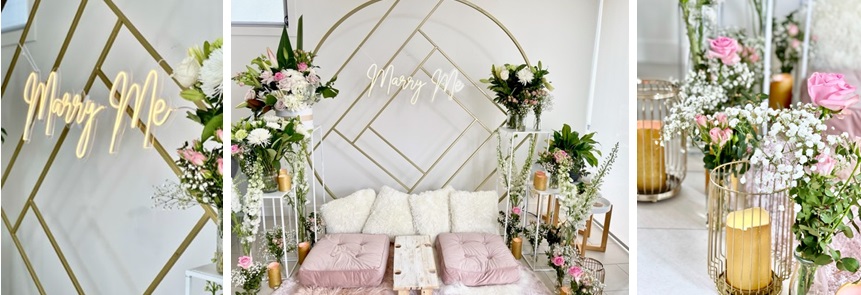 Gold geo styled proposal backdrop