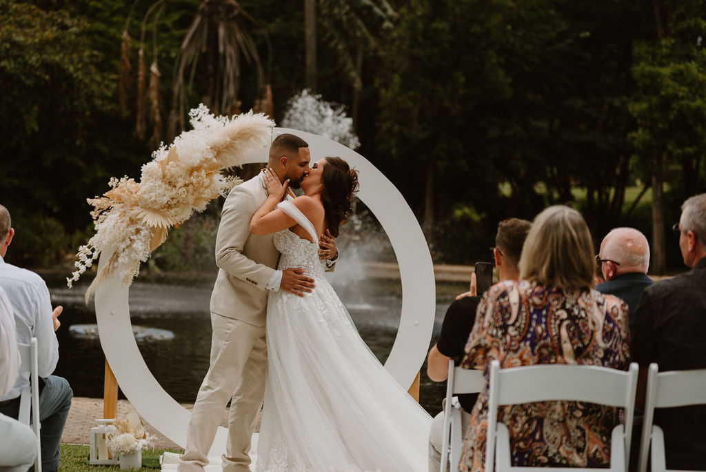 white circular wedding arbour Brisbane