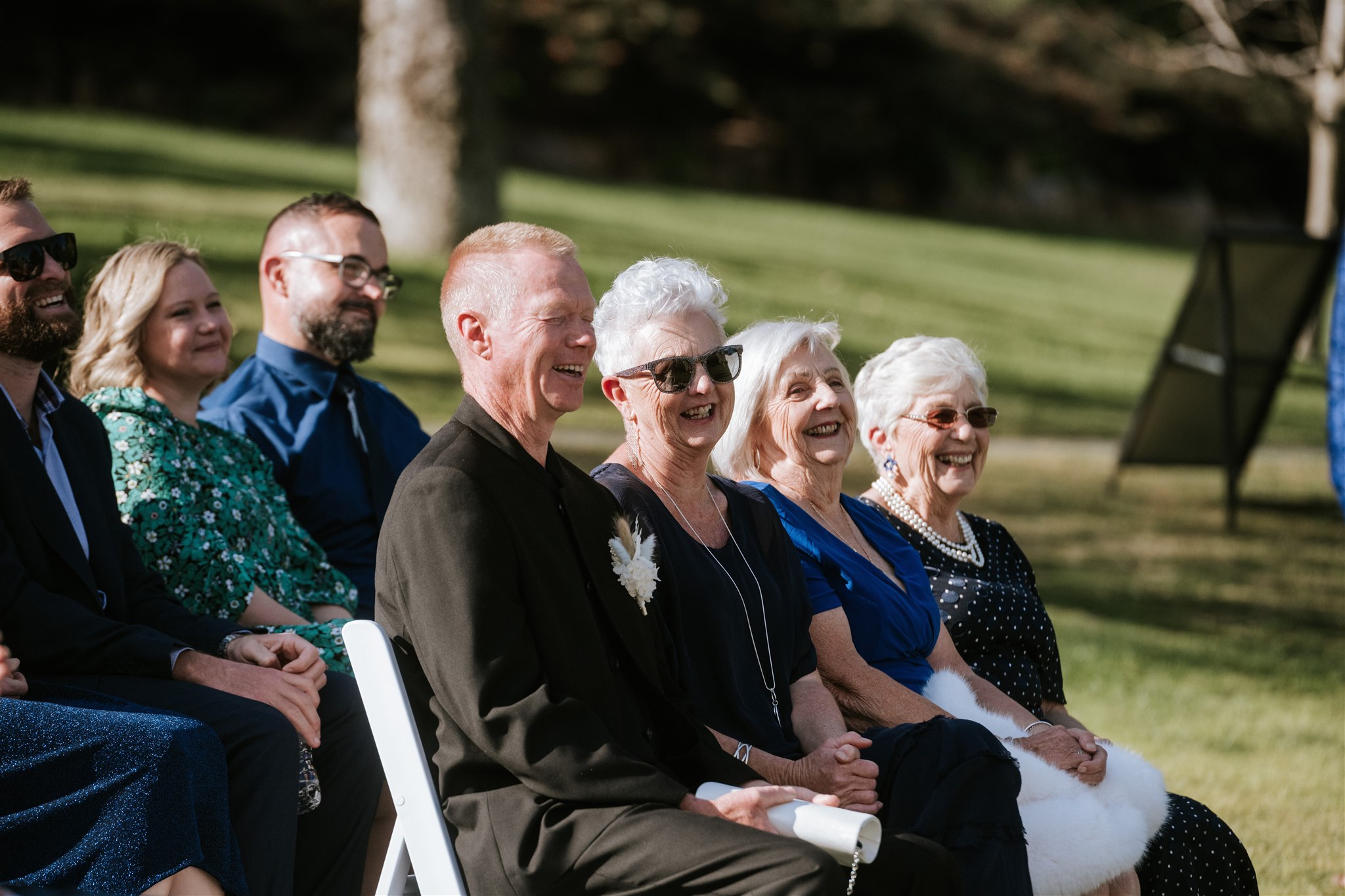 happy wedding guests