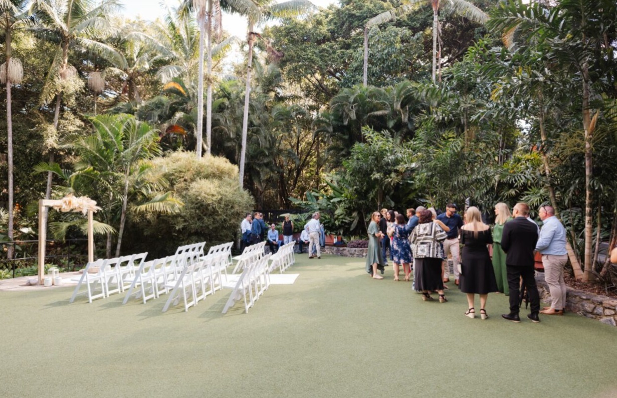 Mt Coot-tha wedding 36 guest chairs Palm Tree lawn