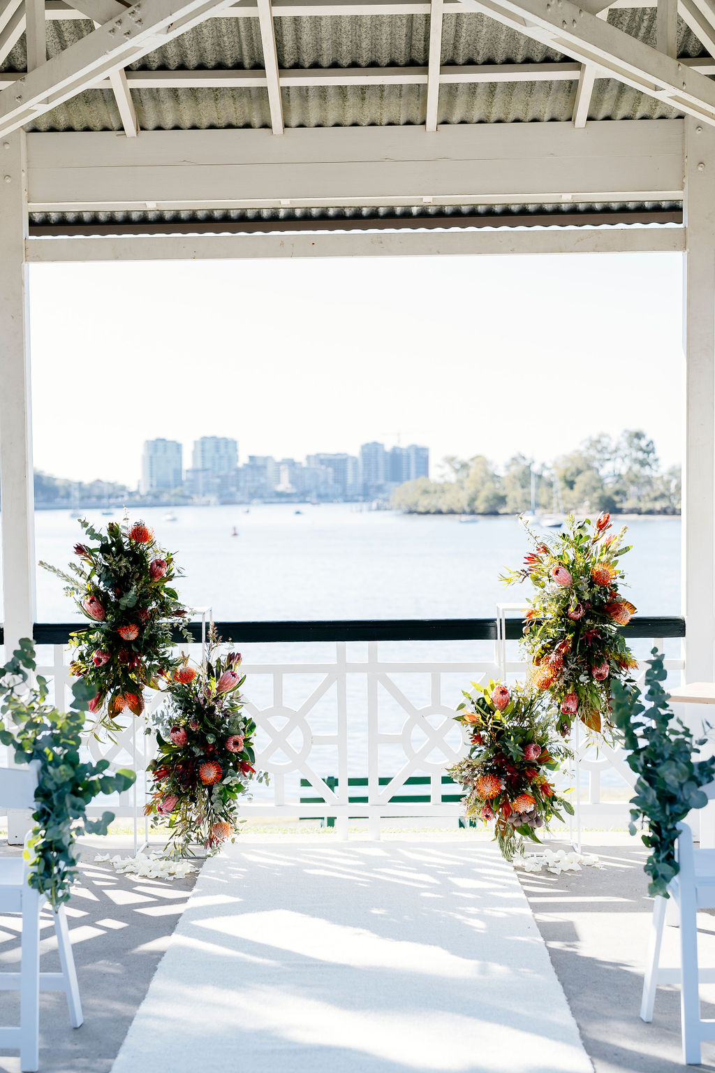 native wedding flowers on plinths