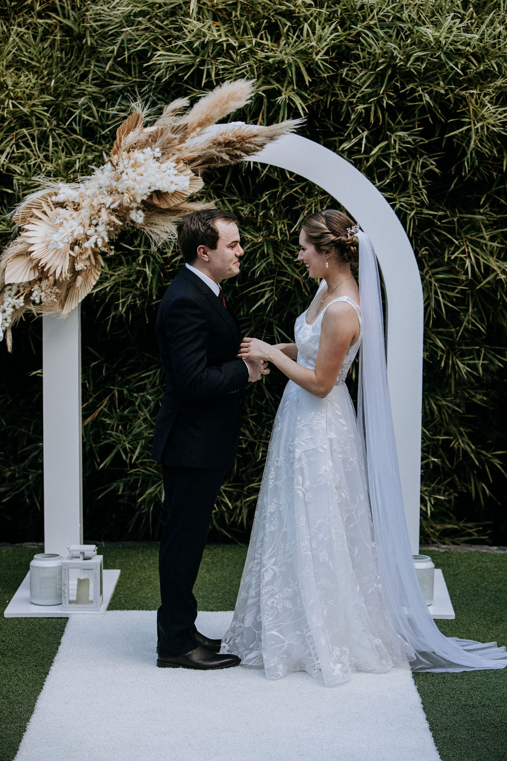 white wedding arch