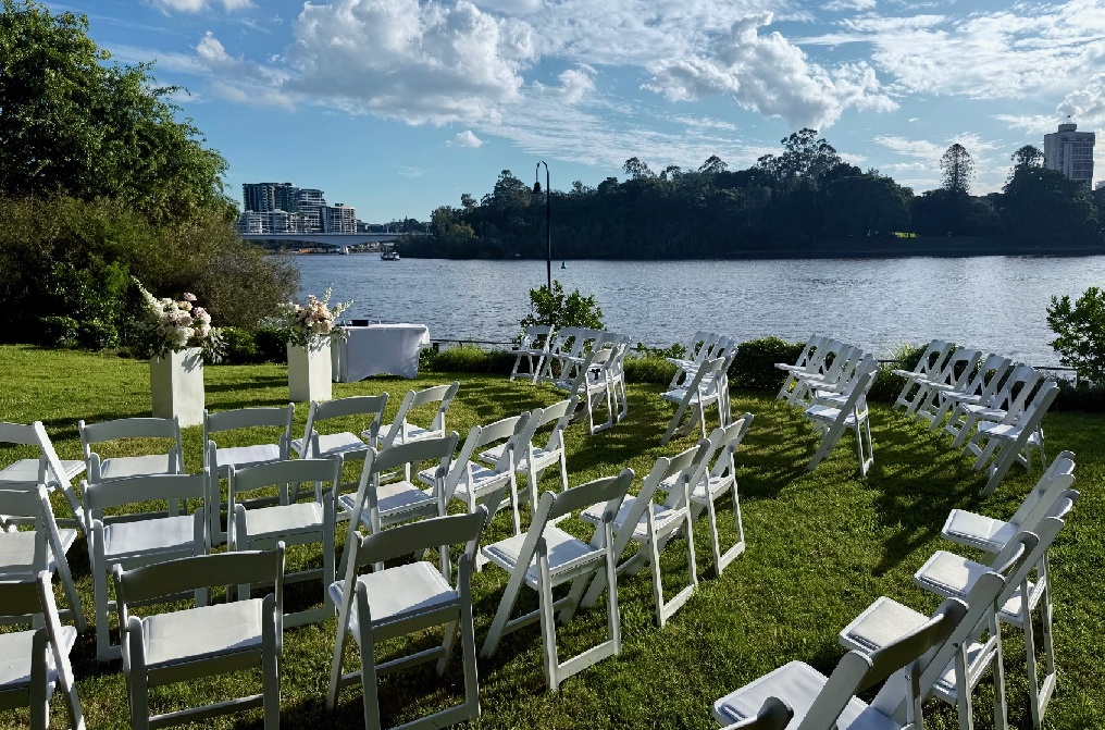 semi-circular wedding chair setup