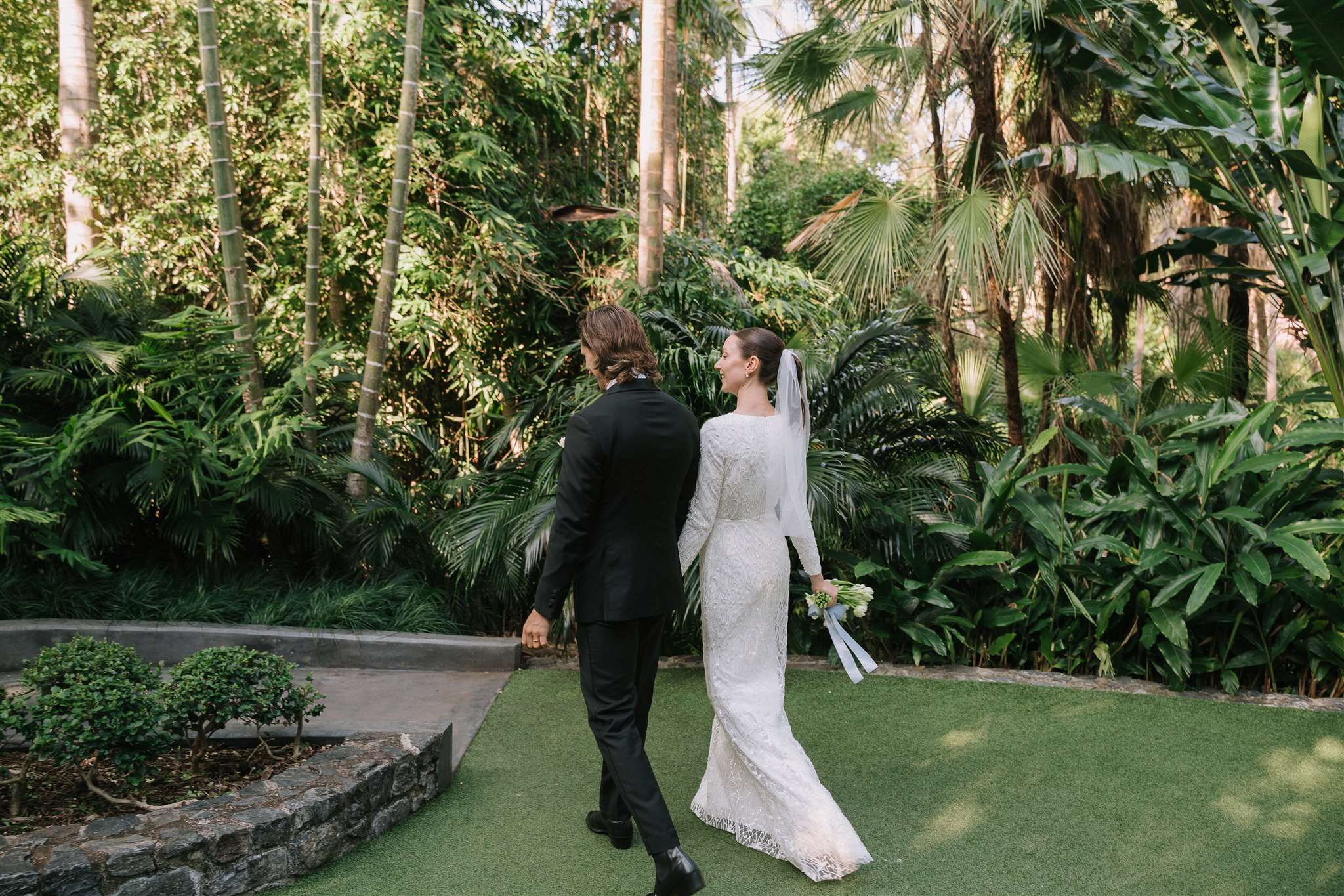 bride and groom exiting the ceremony together