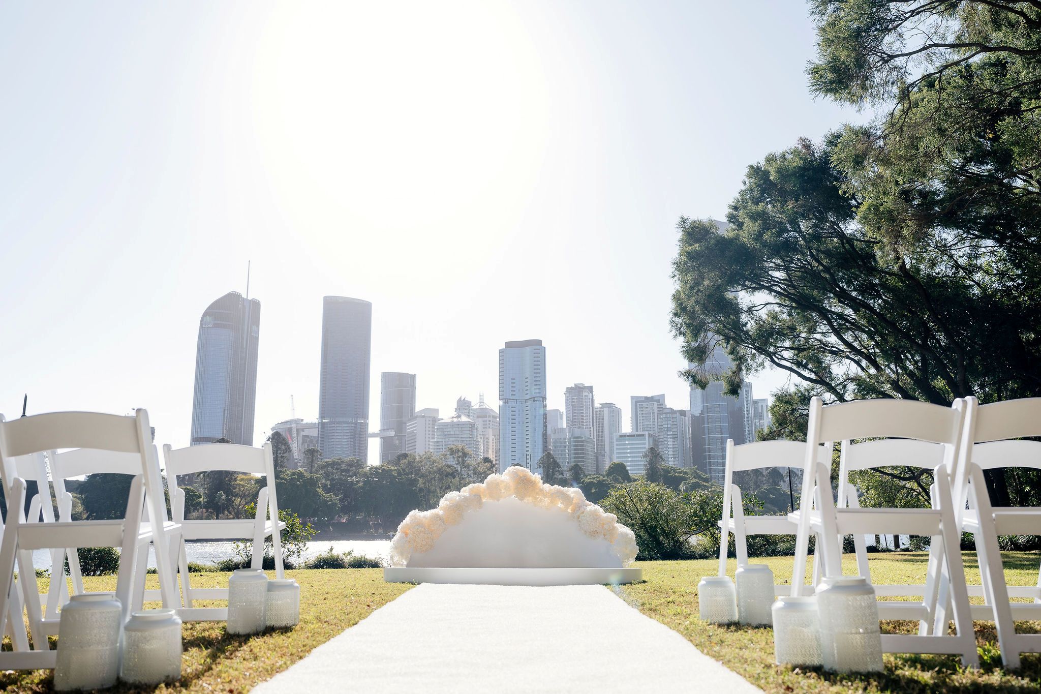 wedding ceremony setting ground meadow arrangement