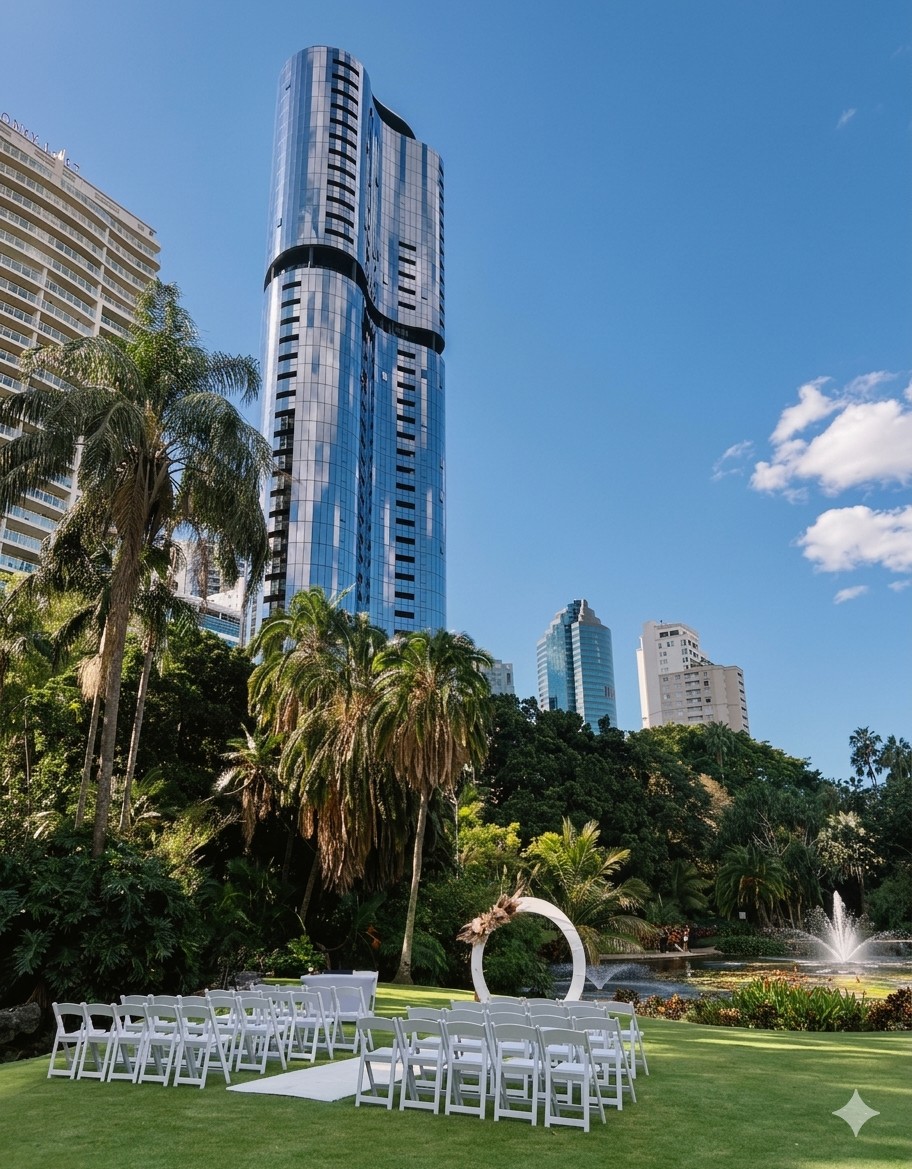 Botanical gardens Brisbane wedding lawn setup