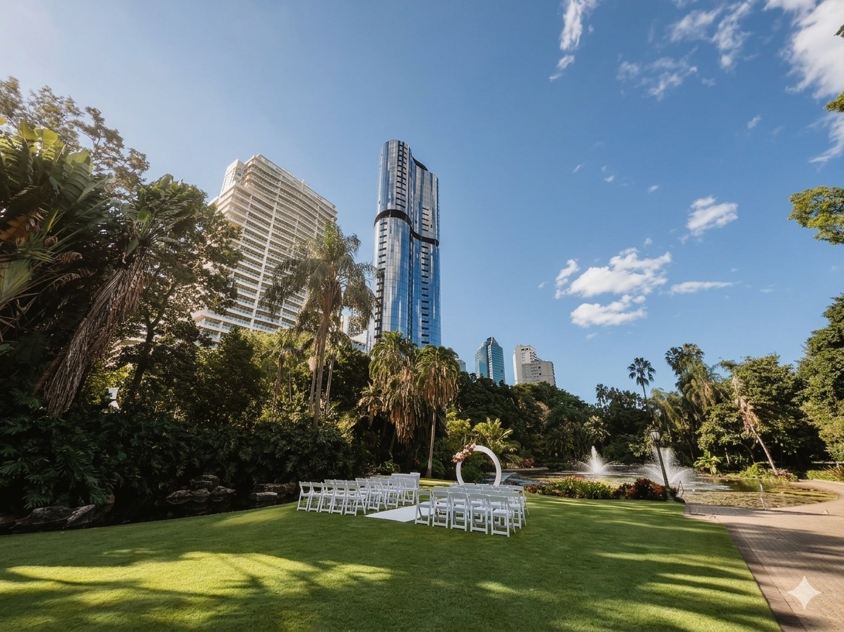 City Botanic gardens Brisbane wedding setup