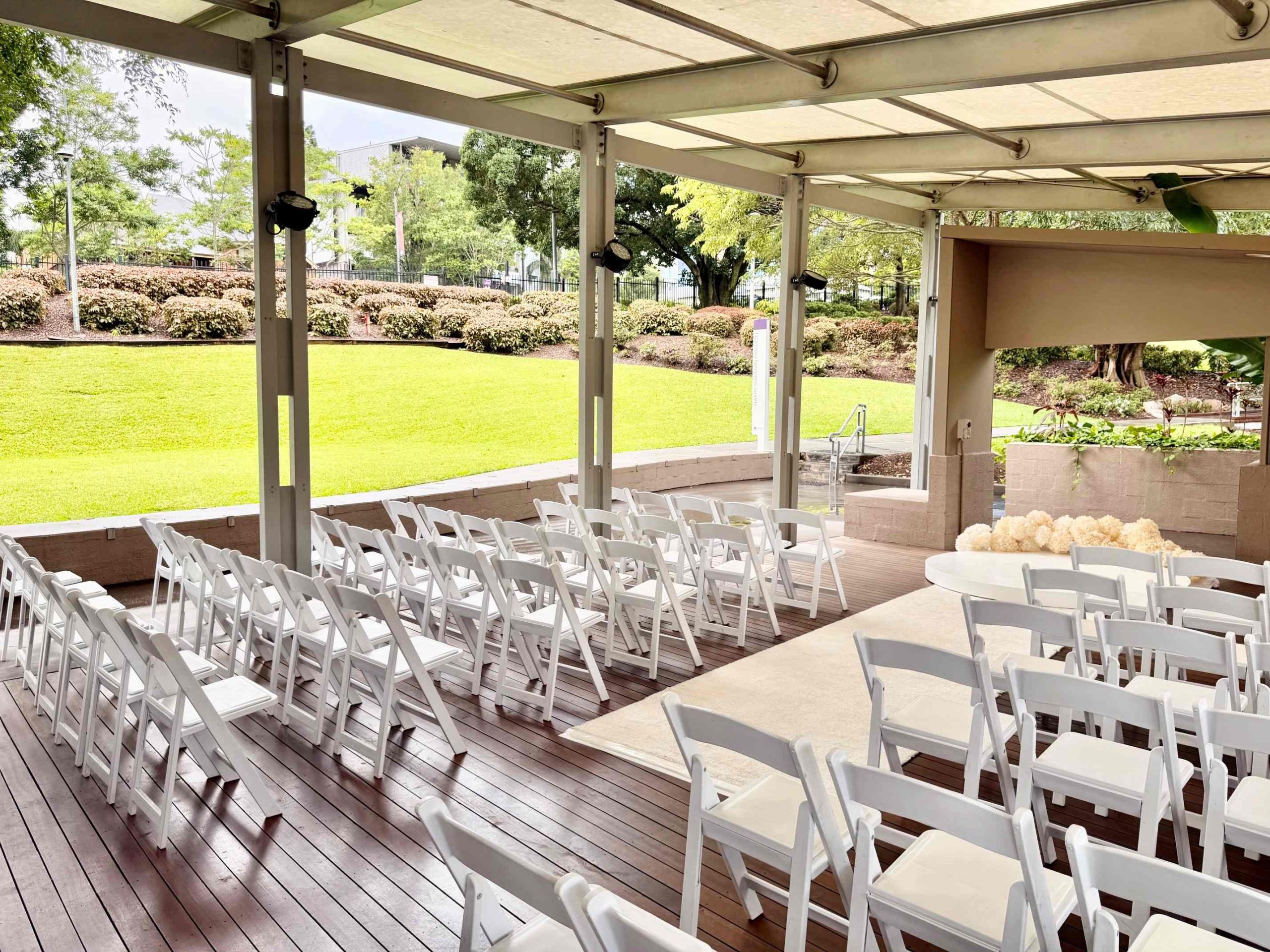 Harry Oakman Pavilion 80 wedding chairs Roma Street Park