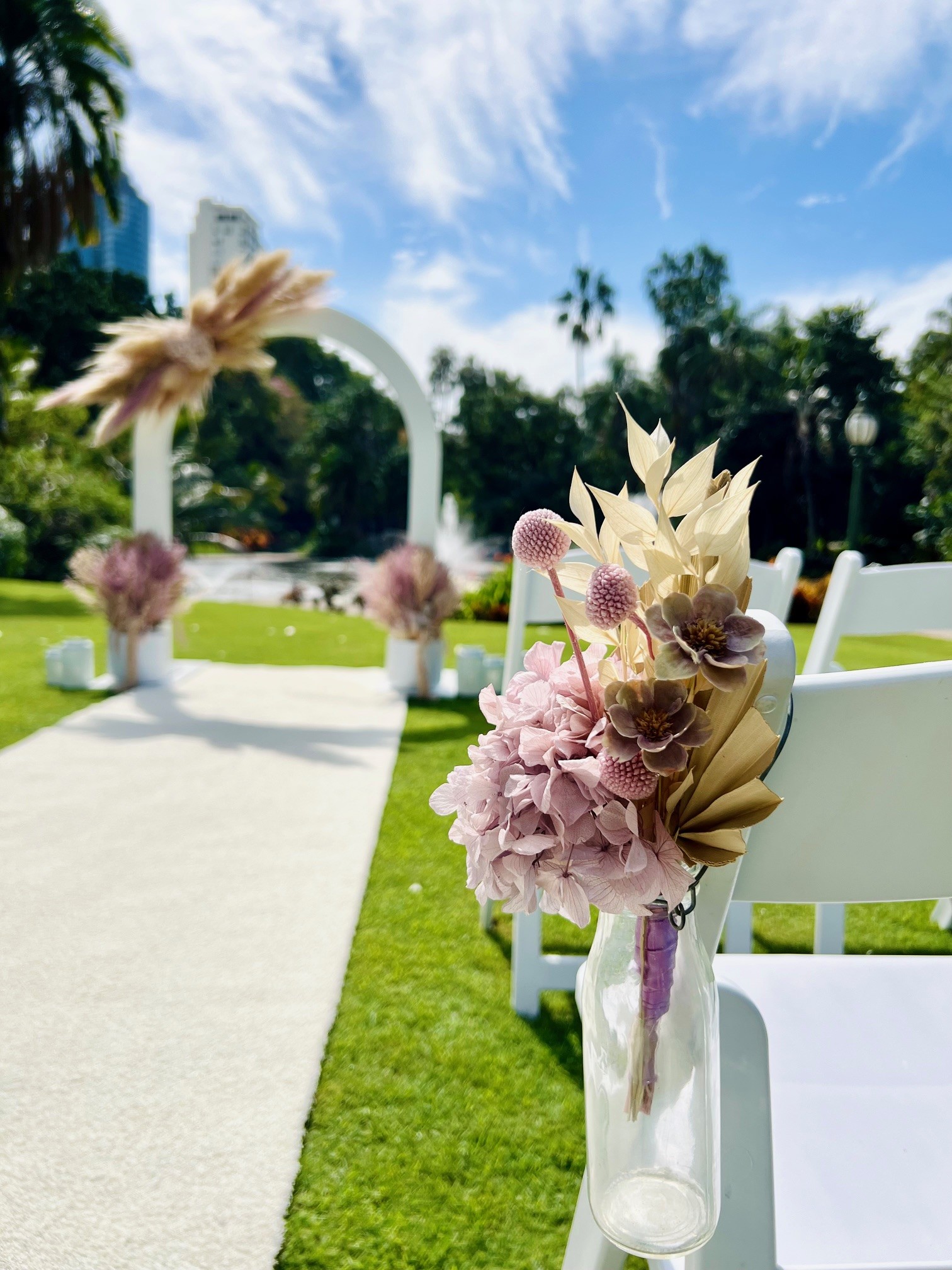 Lilac wedding chair flower decor